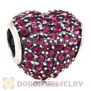European Sterling Amethyst Pave Heart With Amethyst Austrian Crystal Charm