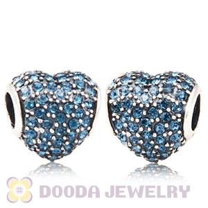 European Sterling Montana Pave Heart With Montana Austrian Crystal Charm