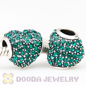 European Sterling Emerald Pave Heart With Emerald Austrian Crystal Charm