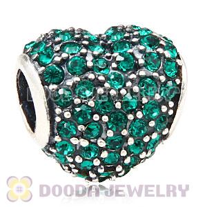 European Sterling Emerald Pave Heart With Emerald Austrian Crystal Charm