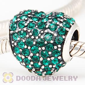 European Sterling Emerald Pave Heart With Emerald Austrian Crystal Charm