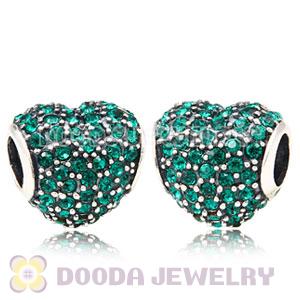 European Sterling Emerald Pave Heart With Emerald Austrian Crystal Charm