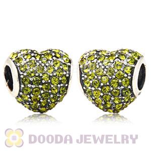 European Sterling Olivine Pave Heart With Olivine Austrian Crystal Charm