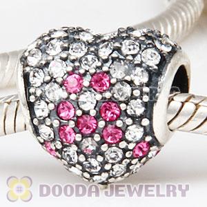 European Sterling Pave Heart Pink Ribbon With Austrian Crystal Charm