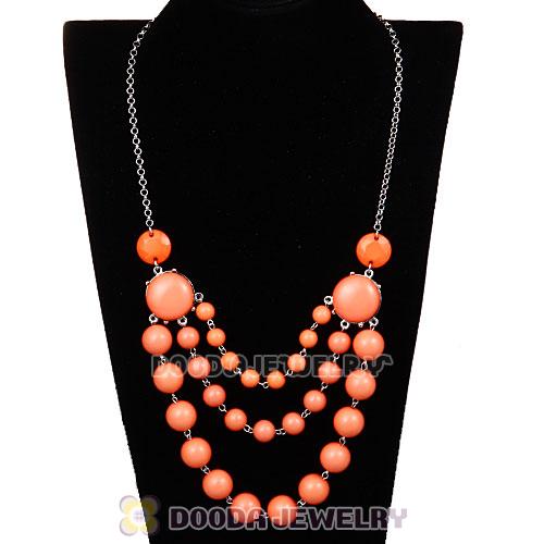 Fashion Silver Chains Three Layers Orange Resin Bubble Bib Statement Necklaces Wholesale 