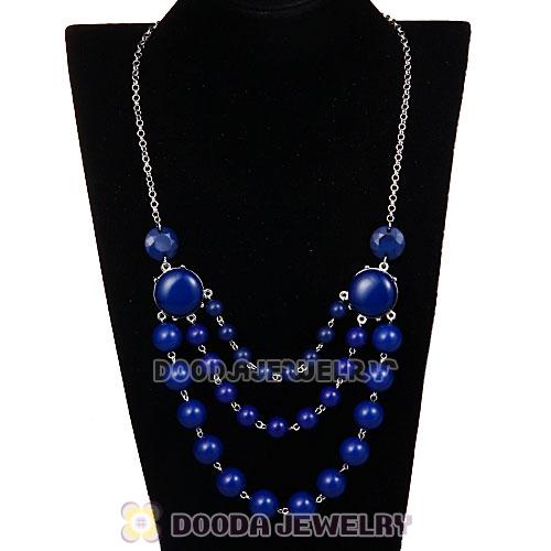 Fashion Silver Chains Three Layers Navy Resin Bubble Bib Statement Necklaces Wholesale 