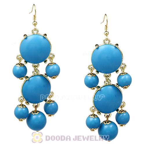 Fashion Gold Plated Blue Resin Chandelier Bubble Earrings Wholesale