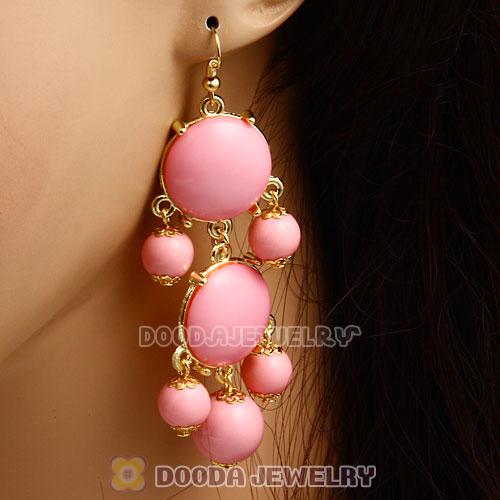 Fashion Gold Plated Pink Resin Chandelier Bubble Earrings Wholesale