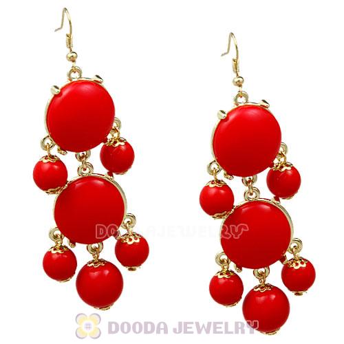 Fashion Gold Plated Coral Red Resin Chandelier Bubble Earrings Wholesale