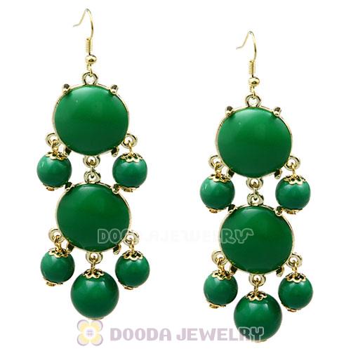 Fashion Gold Plated Dark Green Resin Chandelier Bubble Earrings Wholesale