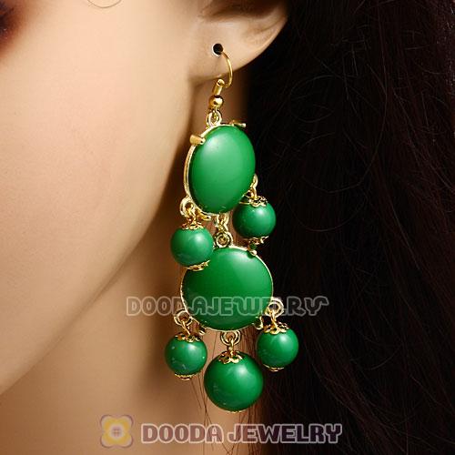 Fashion Gold Plated Dark Green Resin Chandelier Bubble Earrings Wholesale