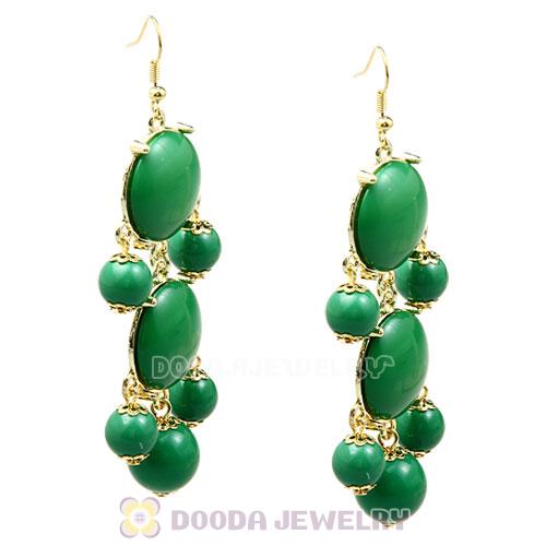 Fashion Gold Plated Dark Green Resin Chandelier Bubble Earrings Wholesale