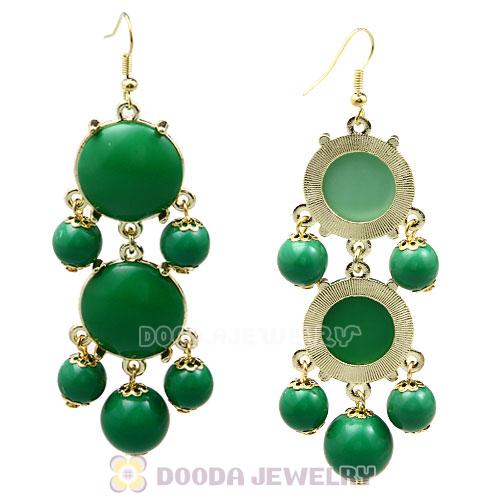 Fashion Gold Plated Dark Green Resin Chandelier Bubble Earrings Wholesale