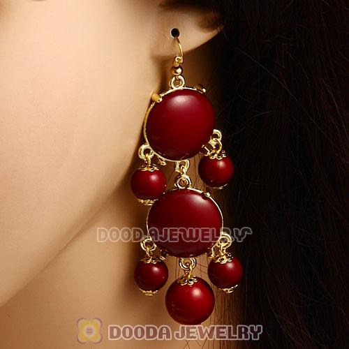 Fashion Gold Plated Claret Resin Chandelier Bubble Earrings Wholesale