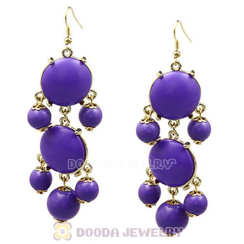 Fashion Gold Plated Lavender Resin Chandelier Bubble Earrings Wholesale