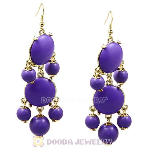 Fashion Gold Plated Lavender Resin Chandelier Bubble Earrings Wholesale