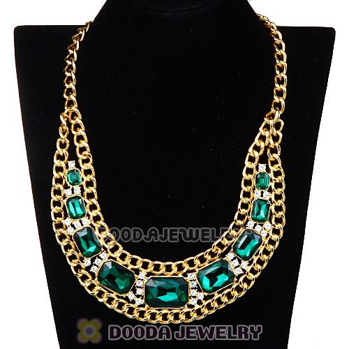 Chunky Gold Chain Resin Rhinestone Crystal Costume Jewelry Bib Necklace