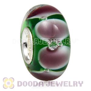 Handmade European Petals Glass Beads Inside Cubic Zirconia In 925 Silver Core 