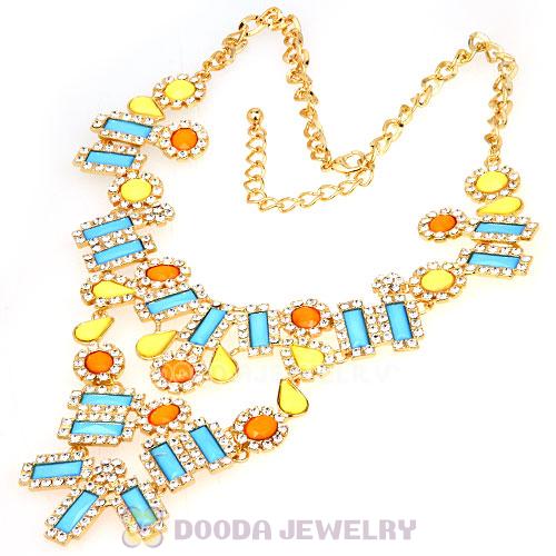 Fashion Ladies Rhinestone Crystal Resin Bib Statement Necklace 