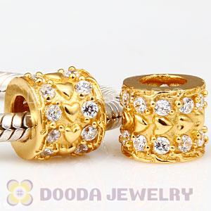 Gold Plated European Style Silver Beads with Clear Stone