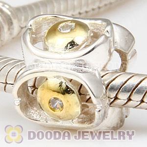 Charm Jewelry Silver Beads Gold Plated annulus with Stone