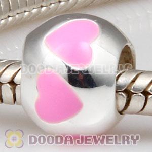 925 Sterling Silver Charm Jewelry Beads Enamel Pink Loves