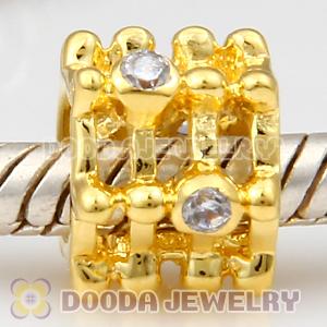 Gold Plated European Style Silver Beads with Stone