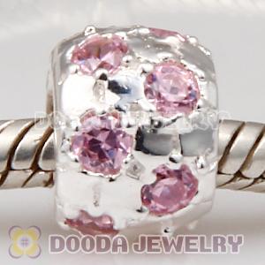925 Sterling Silver Beads with Pink Stone fit European Lovecharmlinks Bracelet