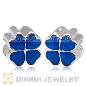 925 Sterling Silver European Style Beads Enamel Dark Blue four-leaf clover