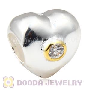 Charm Jewelry Silver Heart Beads Gold Plated Circle with Stone
