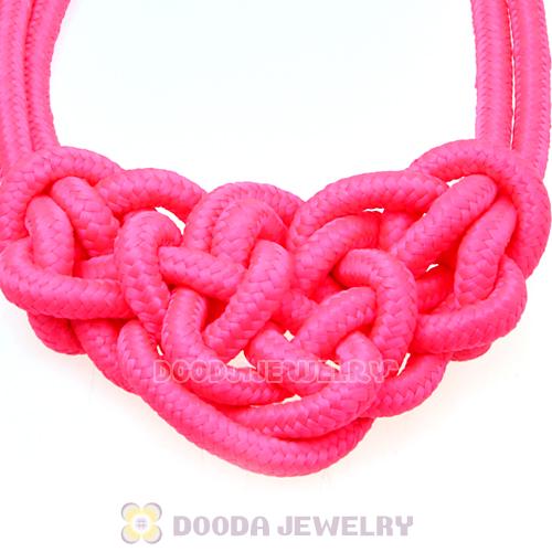 Handmade Weave Fluorescence Pink Cotton Rope Bib Necklaces