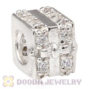 Solid Sterling Silver Charm Jewelry Screw Beads with Clear Stone
