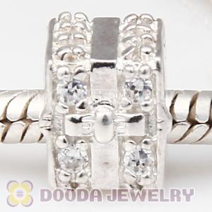 Solid Sterling Silver European Style Screw Beads with Clear Stone