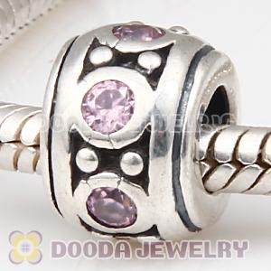 S925 Sterling Silver European Style Beads with Pink Stone