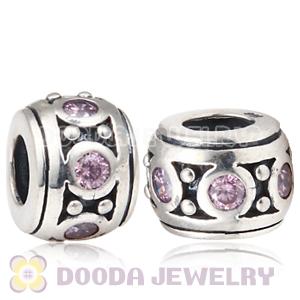 S925 Sterling Silver European Style Beads with Pink Stone
