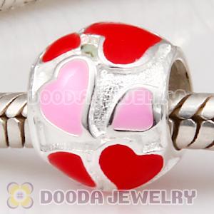 925 Sterling Silver Charm Jewelry Beads Enamel Pink and Red Love
