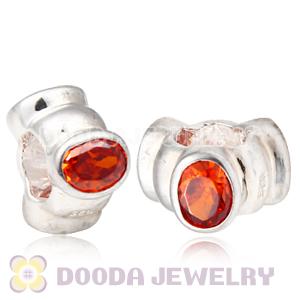S925 Sterling Silver European Style Beads with Orange Stone