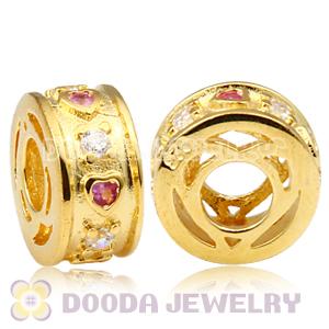 Gold Plated European Style Silver Beads with Stone