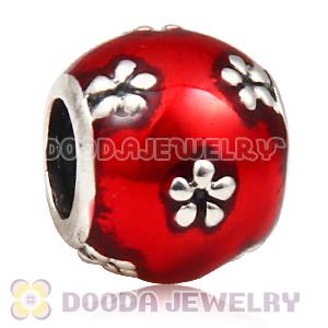 925 Sterling Silver European Style Enamel Beads with flower