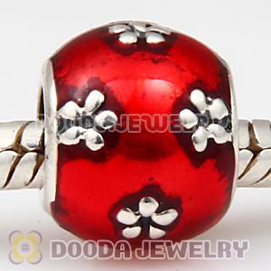 925 Sterling Silver European Style Enamel Beads with flower