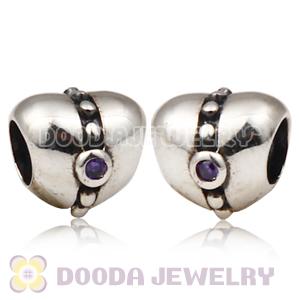 Solid Sterling Silver European Style Screw Heart Beads with Stone