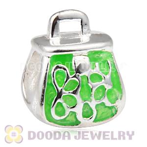 925 Sterling Silver European Style Bead Enamel Green Handbag