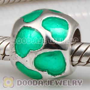 Enamel Green Love and Love Charms 925 Sterling Silver Beads