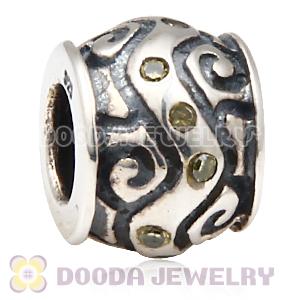 European Style Silver Beads with Yellow Stone