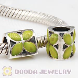 925 Sterling Silver European 4 Petal Flower Charms with Yellow Enamel