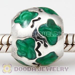 925 Sterling Silver European Butterfly Bead with Green Enamel 