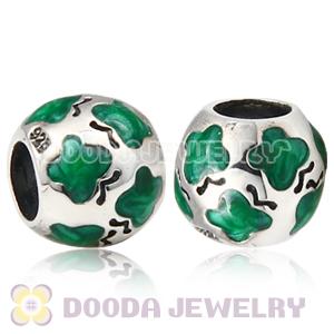 925 Sterling Silver European Butterfly Bead with Green Enamel 