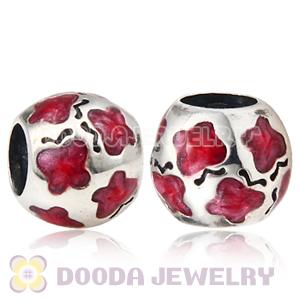925 Sterling Silver European Butterfly Bead with Red Enamel 