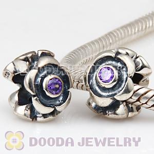925 Sterling Silver Flower Beads with Purple Stone