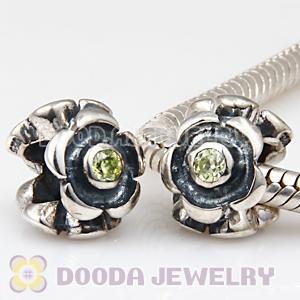 925 Sterling Silver Flower Beads with Apple Green Stone